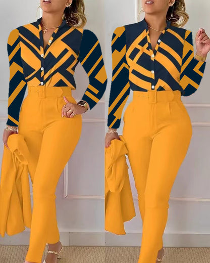 Zweiteiliges Damen-Set mit Print – Oberteil & lange Hose