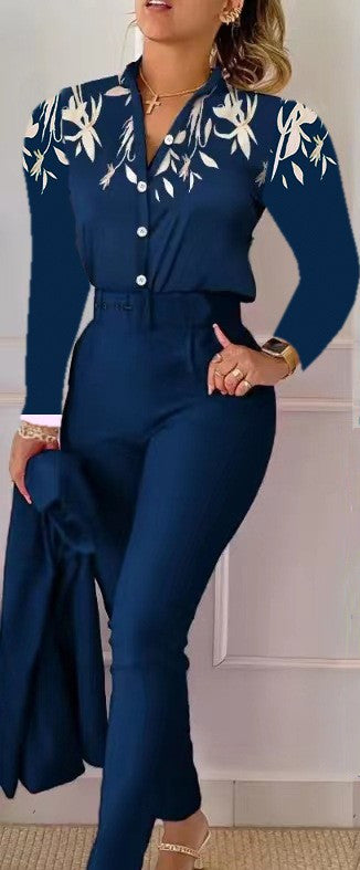 Zweiteiliges Damen-Set mit Print – Oberteil & lange Hose