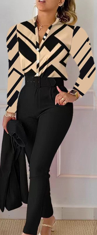 Zweiteiliges Damen-Set mit Print – Oberteil & lange Hose