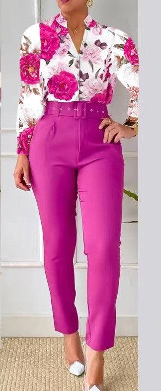 Zweiteiliges Damen-Set mit Print – Oberteil & lange Hose