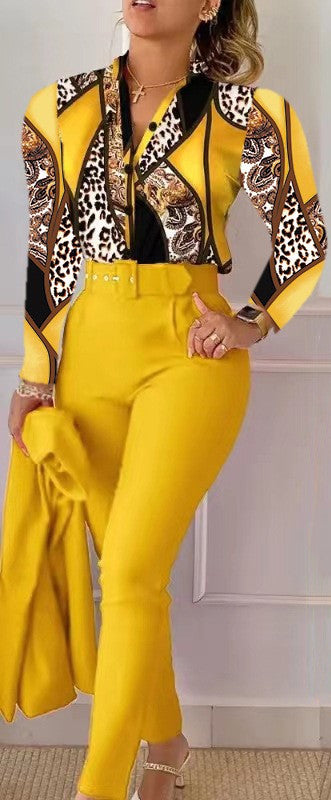 Zweiteiliges Damen-Set mit Print – Oberteil & lange Hose