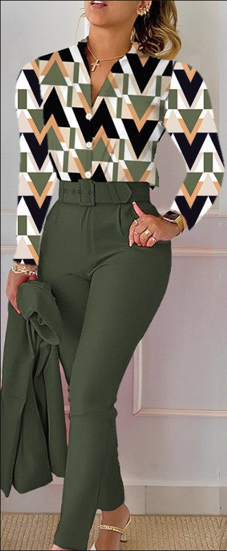 Zweiteiliges Damen-Set mit Print – Oberteil & lange Hose