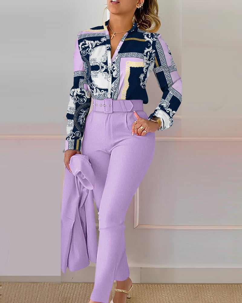 Zweiteiliges Damen-Set mit Print – Oberteil & lange Hose