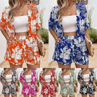 Zweiteiliges Damen-Set mit Print – Oberteil & lange Shorts