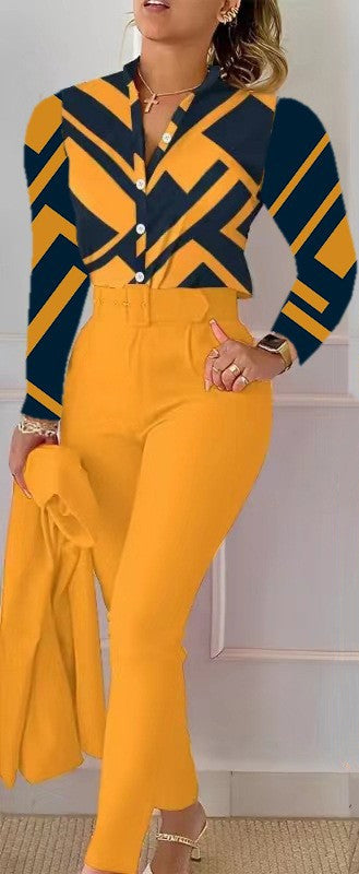 Zweiteiliges Damen-Set mit Print – Oberteil & lange Hose