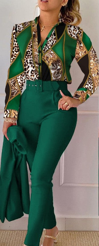 Zweiteiliges Damen-Set mit Print – Oberteil & lange Hose