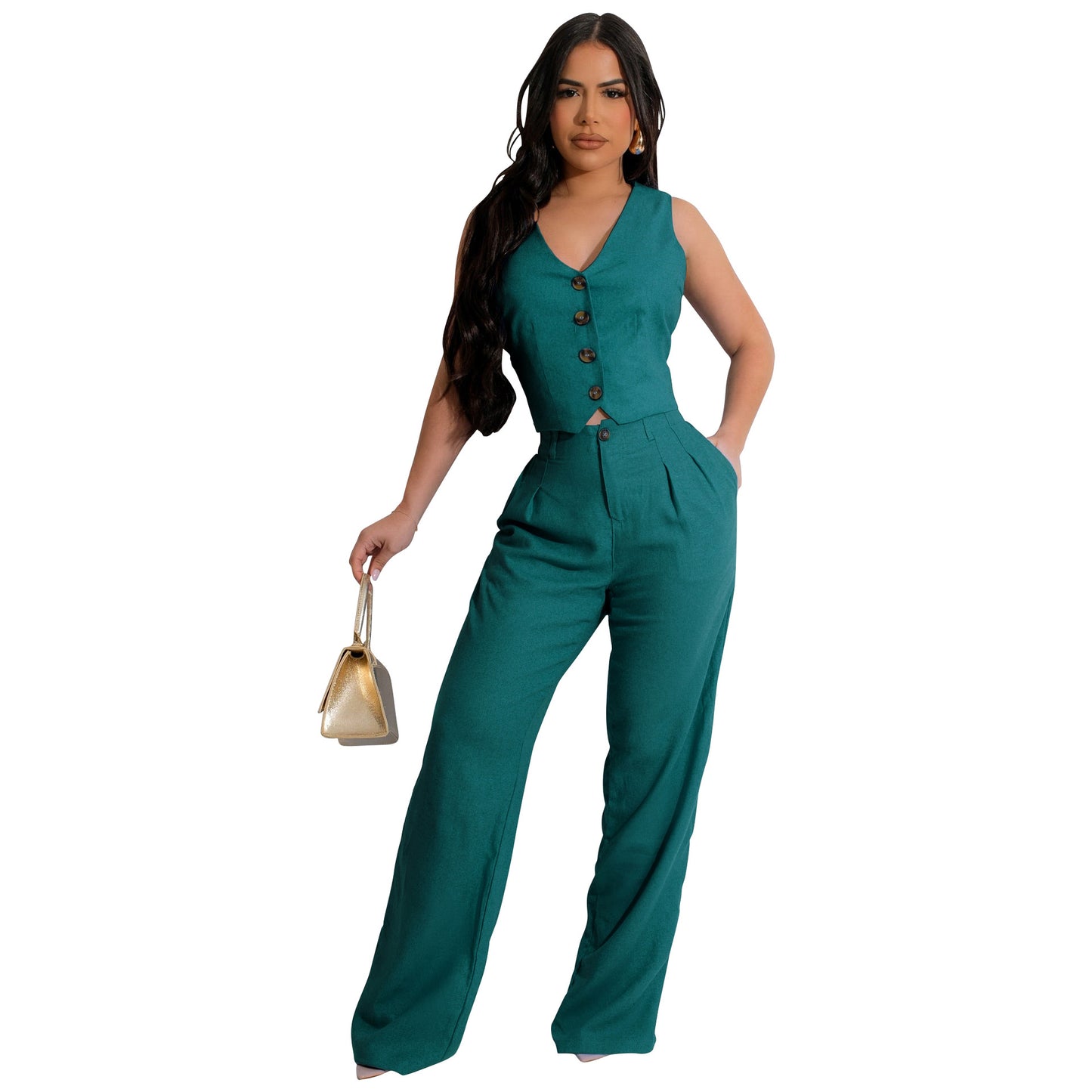 Damen-Zweiteiler – Ärmelloses Oberteil & Elegante Hose