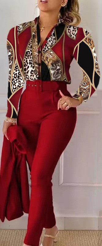 Zweiteiliges Damen-Set mit Print – Oberteil & lange Hose