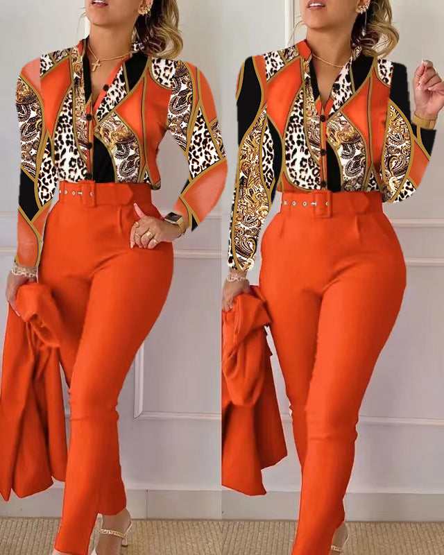 Zweiteiliges Damen-Set mit Print – Oberteil & lange Hose