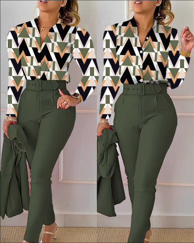 Zweiteiliges Damen-Set mit Print – Oberteil & lange Hose