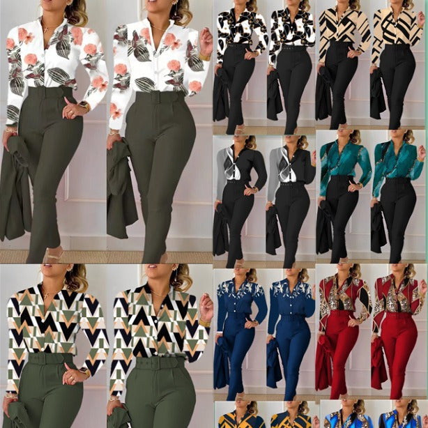 Zweiteiliges Damen-Set mit Print – Oberteil & lange Hose