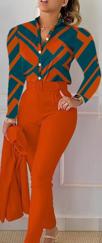 Zweiteiliges Damen-Set mit Print – Oberteil & lange Hose