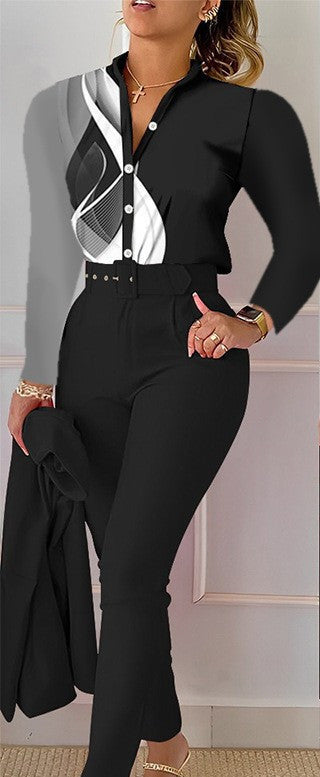 Zweiteiliges Damen-Set mit Print – Oberteil & lange Hose