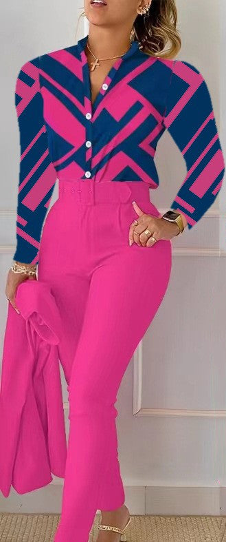 Zweiteiliges Damen-Set mit Print – Oberteil & lange Hose
