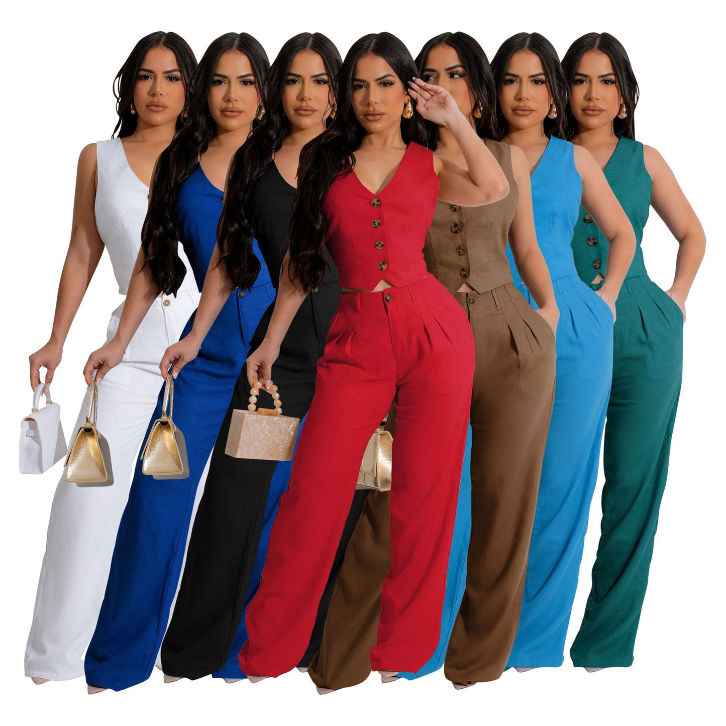 Damen-Zweiteiler – Ärmelloses Oberteil & Elegante Hose