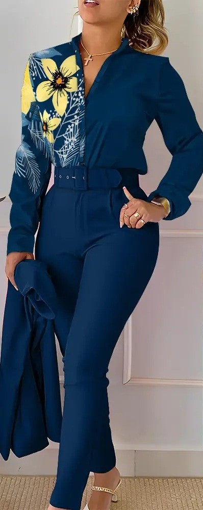 Zweiteiliges Damen-Set mit Print – Oberteil & lange Hose