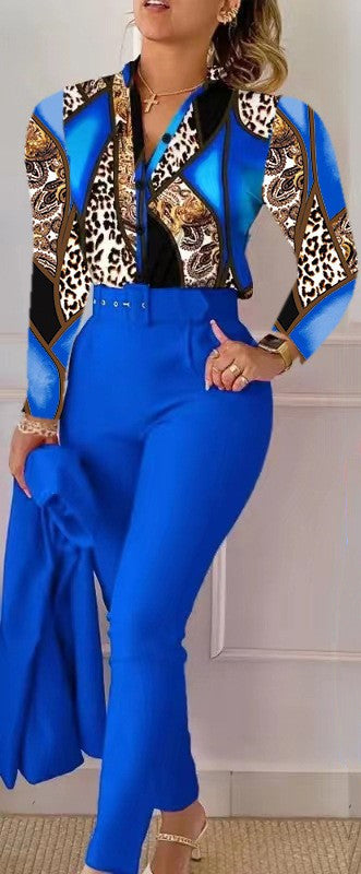 Zweiteiliges Damen-Set mit Print – Oberteil & lange Hose