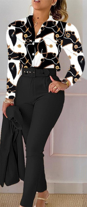 Zweiteiliges Damen-Set mit Print – Oberteil & lange Hose