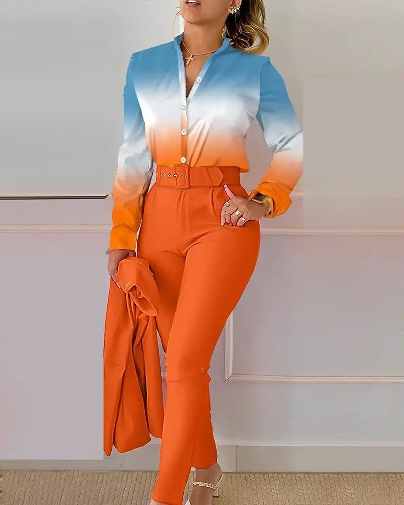 Zweiteiliges Damen-Set mit Print – Oberteil & lange Hose